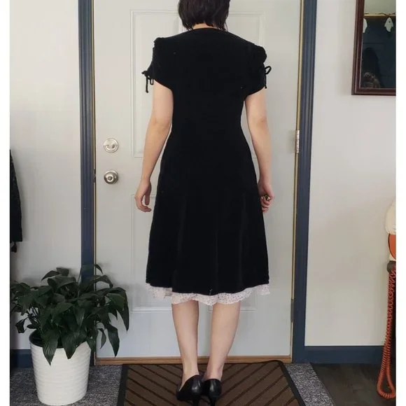 50s Black Velvet Party Dress - Picture 3 of 5